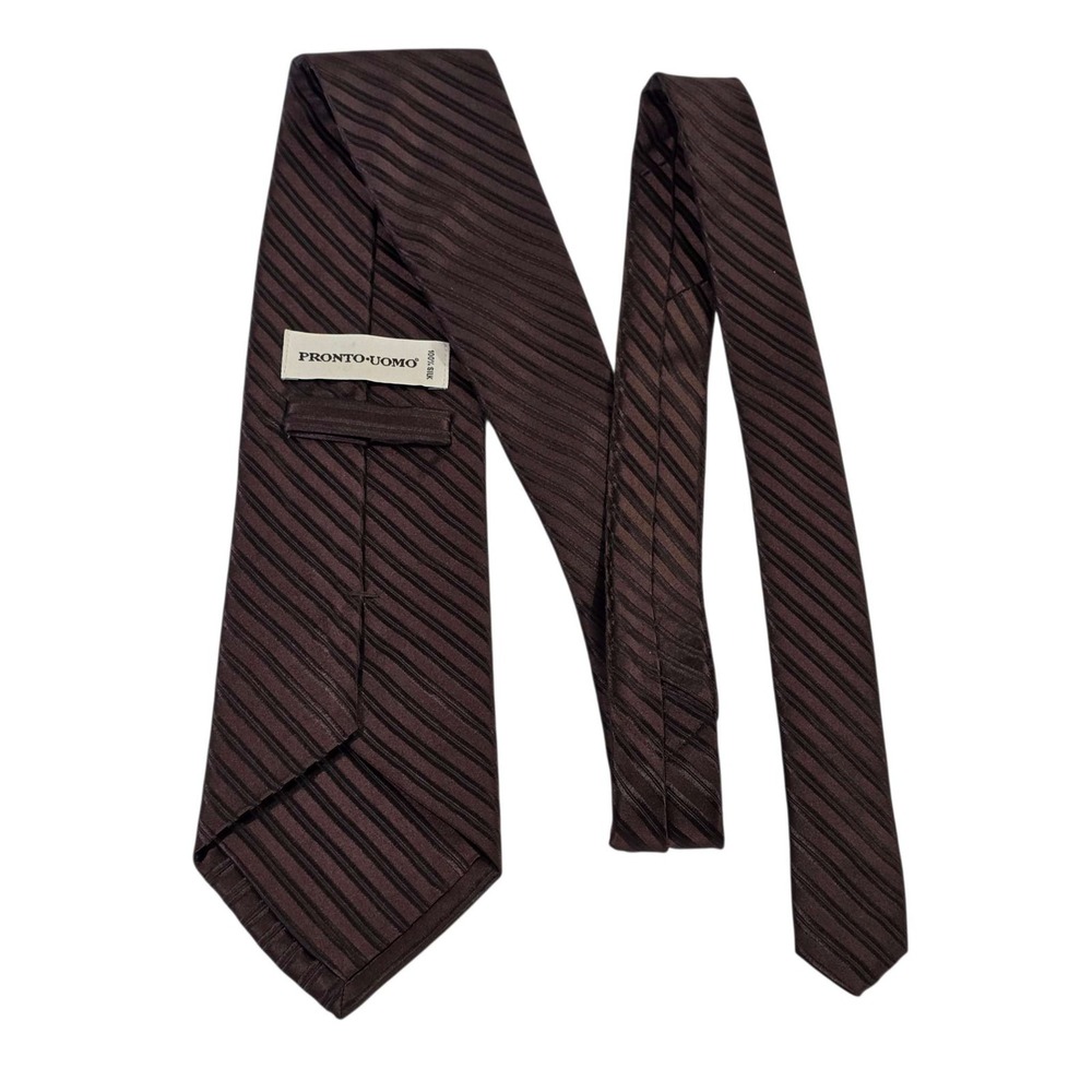 PRONTO UOMO Silk Striped Men's Tie Brown Classic Necktie Formal Business Church